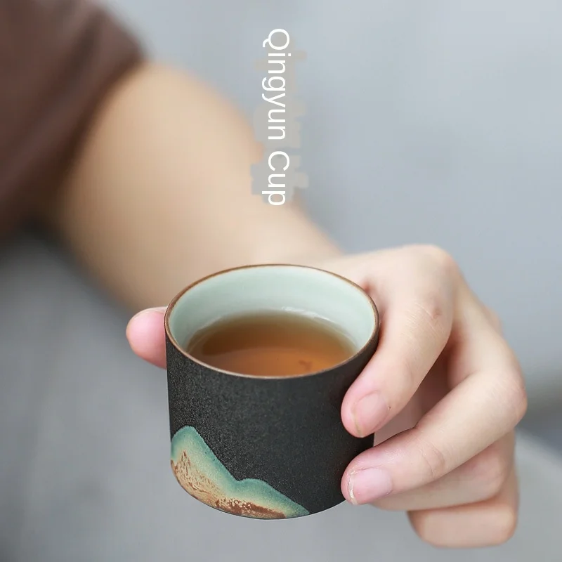 Hand-Painted Zen Tea Cup Handmade Retro Chinese Style Stoneware Master Cup Ceramic Kung Fu Tea Set Ceramic Small Cups