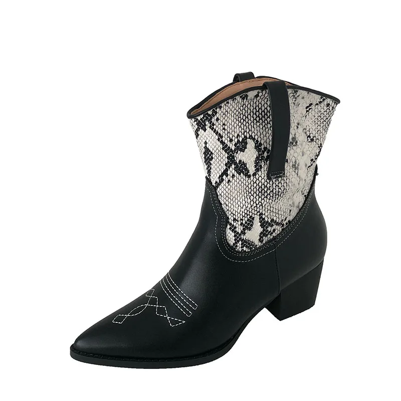 Botas con estampado de serpiente para mujer, botines con personalidad  puntiaguda, tacón medio, estilo vaquero occidental, Retro, color blanco y  negro, Otoño e Invierno|Botas hasta el tobillo| - AliExpress