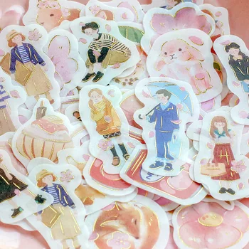

45pcs/Pack Cute SAKURA Series Gold Foil Paper Stickers Washi Sticker Hand Account Decor Notebook Decorative Stick Label Kid Gift