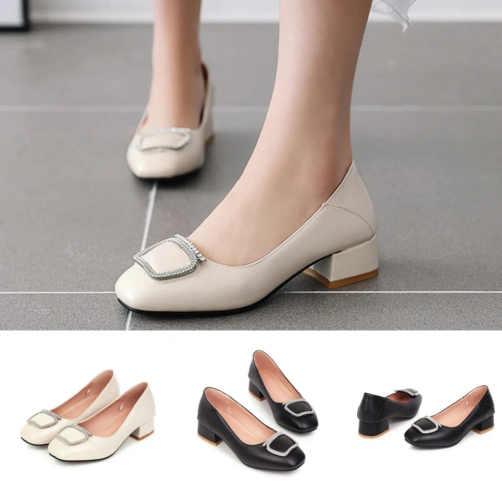 

2020 Plus Size Four Seasons Comfortable Round Toe Mid-Heeled Casual Single shoes Meddle Heel Pointed Toe Pump Air Mesh Shoes