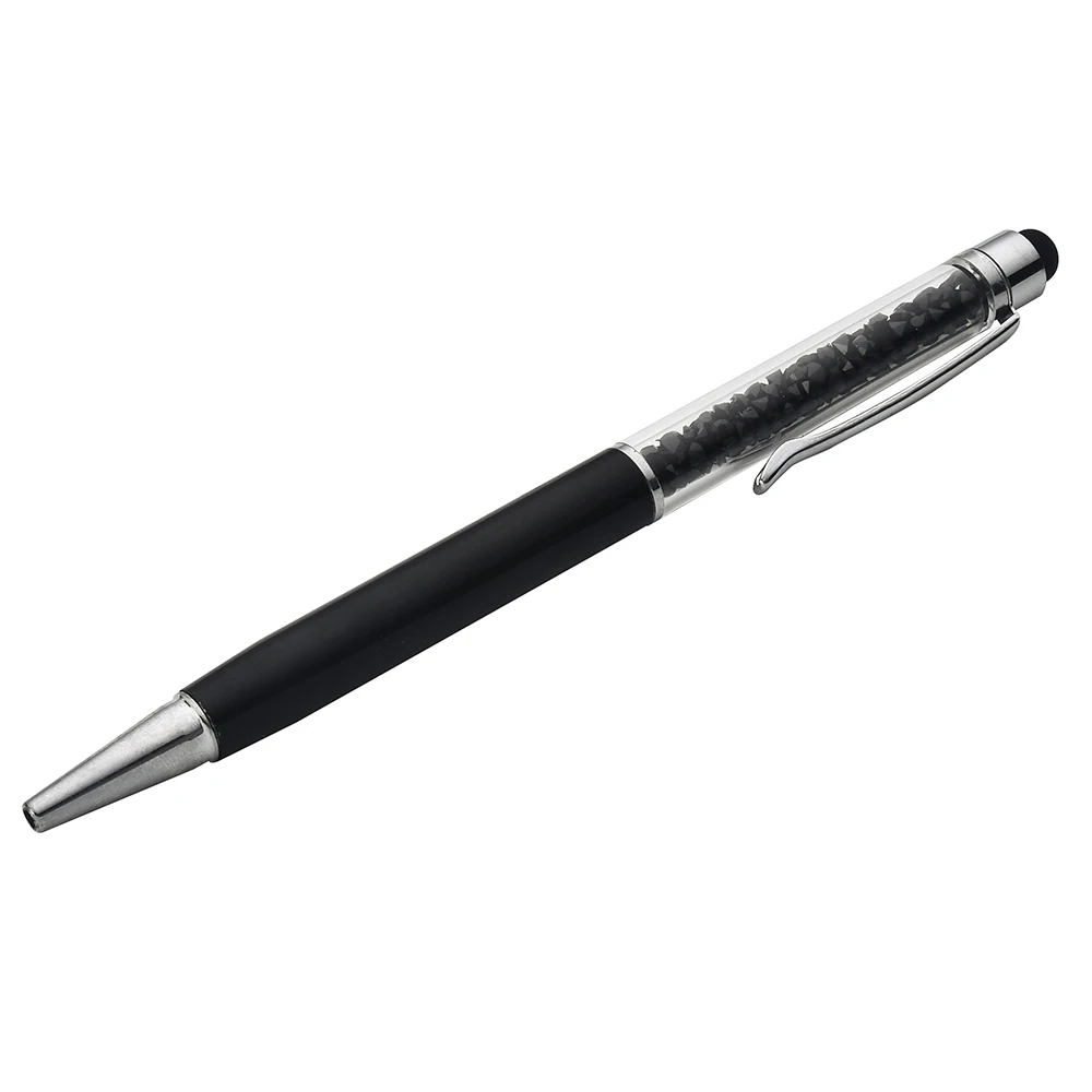 100 наборов персонализированный гравированный кристалл металлические ручки сенсорный экран свадебный подарок шариковые ручки для бизнес, Логотип вечерние подарки - Цвет: Black
