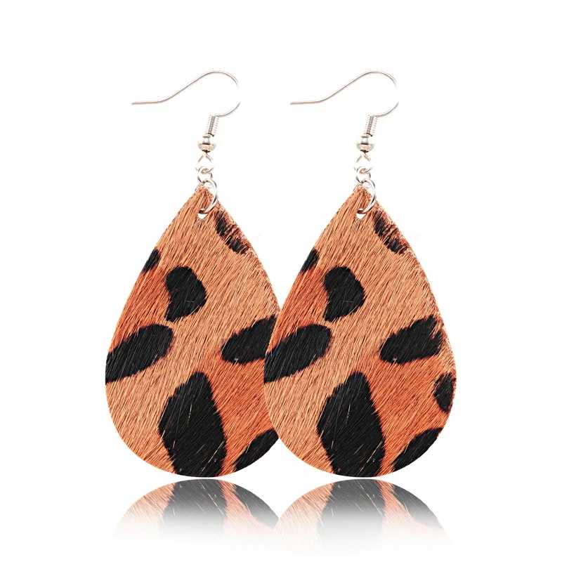 

New Trendy Leopard Printed Leather Leaf Mesh shaped Teardrop Earrings Double sided Sequined Lightweight Water Drop Earrings 2019