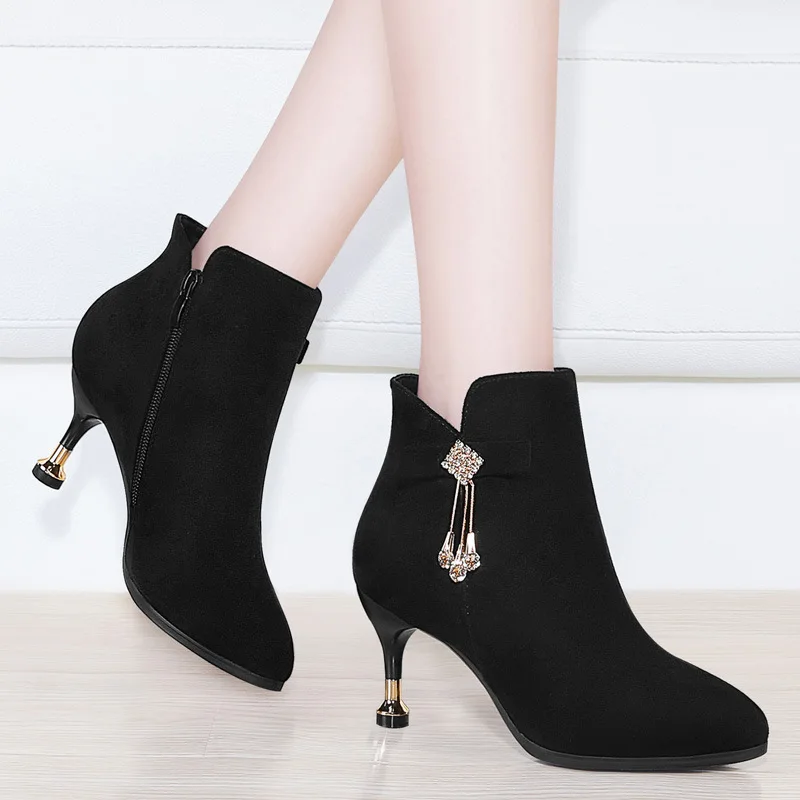 

Spool Heels Short Boots Women's Thin Heeled Winter High Heel Shoes Ankle Boots Boots Martin Boots 2019 New Style Gucci Tianlun 9