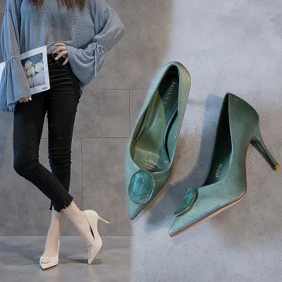 

Professional high heel female pointed shallow mouth sexy girl single shoes 2019 autumn stiletto women's shoes wedding shoes