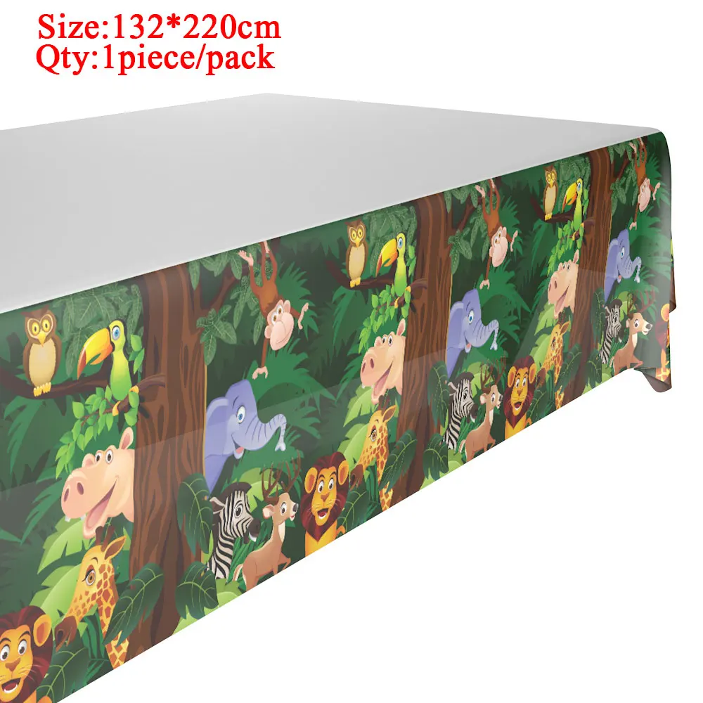 Tablecloth-1pieces Мультяшные Джунгли животных Одноразовые Партии Посуда Наборы для детей день рождения Декор Салфетка под тарелку кружку скатерть вечерние принадлежности - Цвет: Tablecloth-1pieces