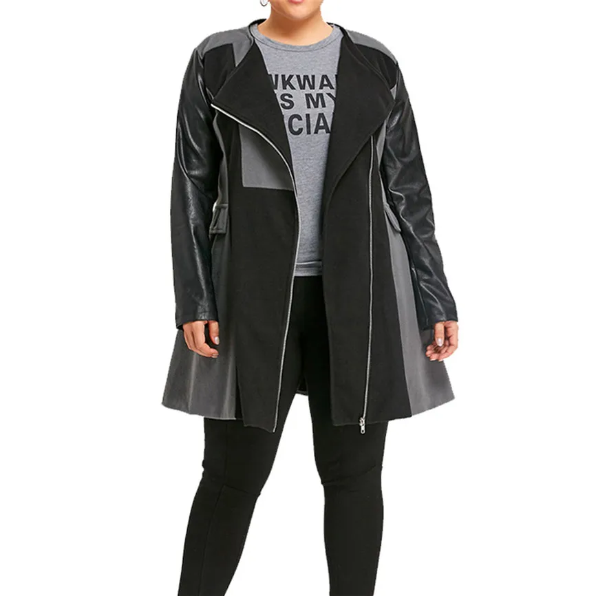 

Women Jackets Amp Coats Winter Warm Wide Female Jacket Woolen Leather Patchwork Long Coat Overcoat Outwear Plus Size Trench Coat