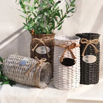 

Wicker Woven Vase Plants Storage Basket Flower Arrangement Container Rattan Floral Decorative Home Garden Wedding Decoration