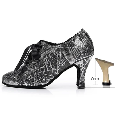 Женская обувь для латинских танцев; Цвет черный, серебристый; женская обувь с мягкой подошвой для бальных танцев, танго; Танцевальная обувь на высоком каблуке с резиновой подошвой для сальсы - Цвет: black-7cm