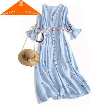 

Long Dresses Women's 2020 Fashion Bohemian Style Dress Spring Autumn V-Neck Female Clothes Office Ladies Clothing LWL972