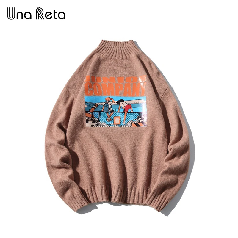 Una Reta Водолазка для мужчин свитер осенне-зимний принт милый пуловер мужской свитер Pull Homme Повседневный свободный свитер для мужчин - Цвет: Хаки