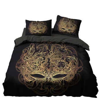 

Black Golden Bohemian Mandala Mask Bedding Set Bedroom Decor Microfiber Hypoallergenic Zipper 1PC Duvet Cover Pillowcases