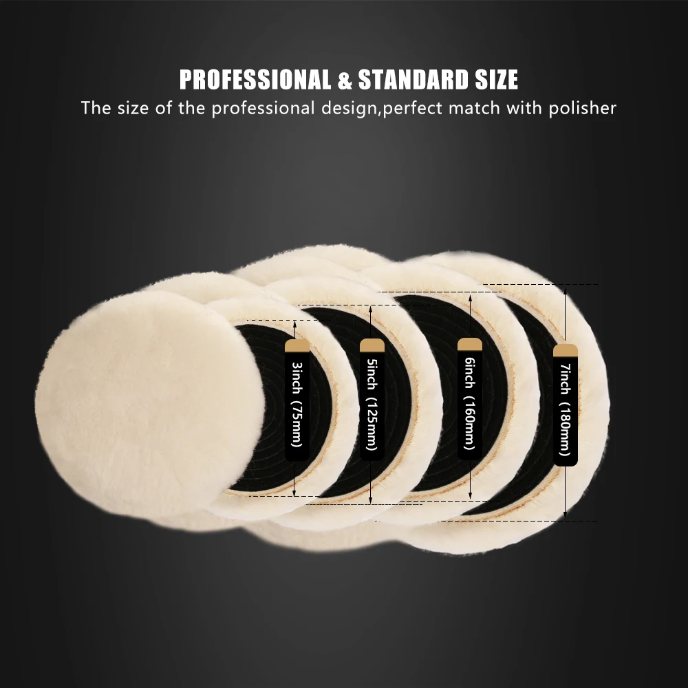 (Bulk 2Pcs & 5Pcs) SPTA 1"/2"/3"/5"/6"/7&ldquo; Heavy Cut Wool Polishing Pad High Density Lambs For DA / Ro Car Polisher wool polishing head wool polishing pad car polish pad car polishing pad