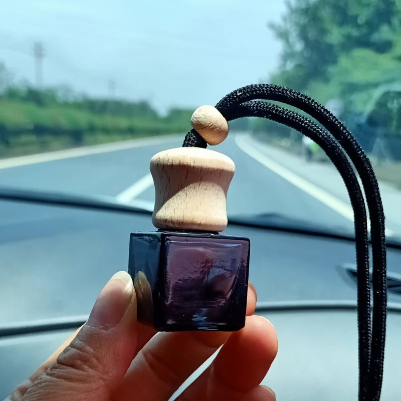 

Black Car Hanging Air Freshener Empty Glass Bottle Perfume Rearview Mirror Ornament Car-styling Essential Oils Fragrance