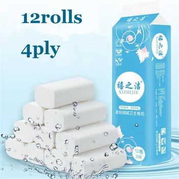 

12Rolls 4 Ply Home&Kitchen Household Toilet Paper Kitchen Napkin Paper Skin Friendly Natural Bamboo Pulp Bathroom Tissue