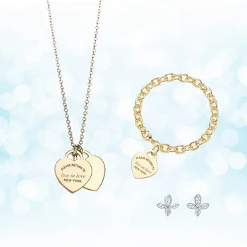 

Sterling silver 925 classic popular simple original fashion gold heart-shaped charm ladies necklace set ornament
