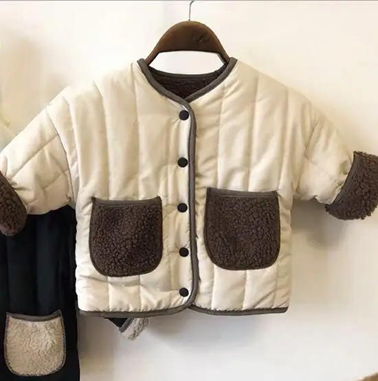 Утепленное пальто в Корейском стиле для девочек и мальчиков осенне-зимняя модная детская куртка с длинными рукавами; PX935 - Цвет: Бежевый