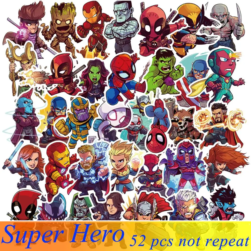52x Cute Cartoon Sticker for Super hero JDM Graffiti DIY Stickers Laptop Car Luggage Phone Guitar Decals Kids Toys | Игрушки и хобби