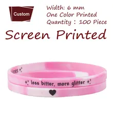 100 шт 6 мм ширина шелк печать один цвет печатных силиконовые браслеты на заказ экран браслет с принтом для промотирования подарок