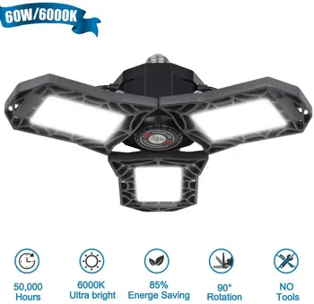 

Garage Lights 60W Deformable Garage Ceiling Lights 6000K Tribright Garage Light E26/E27 Triple Glow Garage Light LED Light EA