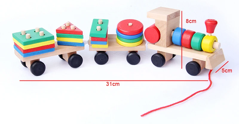 Набор поездов с геометрическими фигурами для раннего обучения, три тракторных каретки, Развивающие деревянные игрушки для детей, игрушки Монтессори