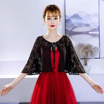 

Fashion Black Lace Wrap Women Summer Dress Cover Up Short Capalet Evening Party Sleeveless Shrug Bolero Handmade