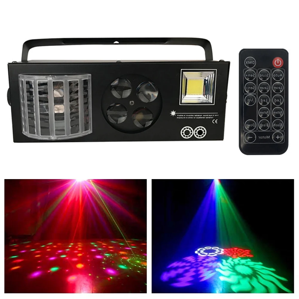 

4 in1 Remote Laser Flash Strobe DMX512 LED Lighting Disco DJ Stage Light Four Functions Lighting Effect Beam Moving Head Party