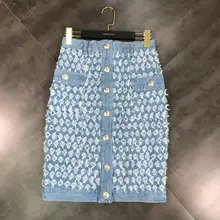 Новинка, двойной карман, пуговицы в один ряд, Металлическая пуговица, юбка-бутон, джинсовая юбка половинной длины, юбка