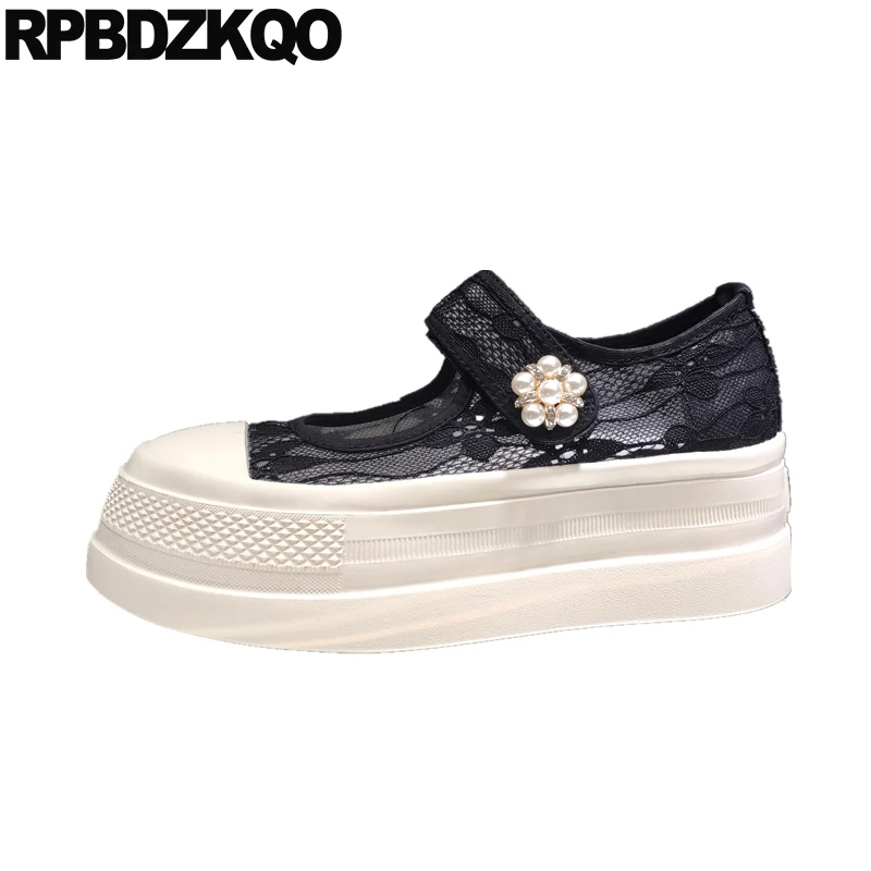 Thick Sole Creepers Pearl Ladies Beautiful Flats Shoes Mesh Platform