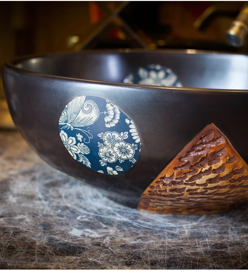 China Washbasin Art wash basin Ceramic Counter Top Wash Basin Bathroom Sinks Blue and white bathroom sink countertop (2)
