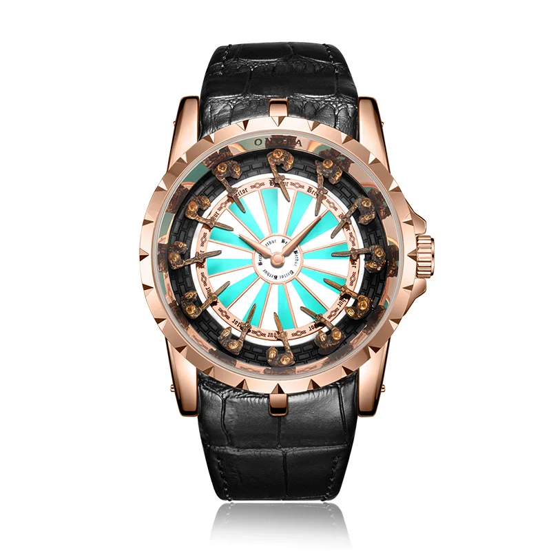 ONOLA мужские часы Топ бренд Роскошные наручные часы для мужчин s подарки модные кварцевые часы кожаный ремешок часы Relojes Para Hombre ON3809 - Цвет: rose green