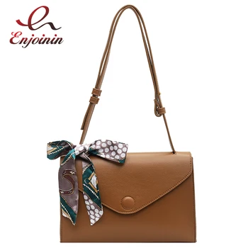 

Texture PU Leather Simple Silk Scarf Design Handbag 2021 Trend Winter Ladies Shoulder Bag Women Handbag Ladies Messenger Bag