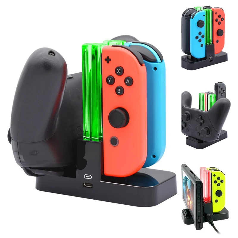 

For Nintendo Switch 4 In 1 Controller Charging Base Colorful LED Charging Indicator Dock Station for N-Switch