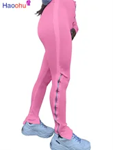 

HAOOHU Stretch High Waist Sweatpants Women Joggers Elastic Leggings Sport Bell Bottom Trouser Bodycon Zip Split Hem Flare Pant