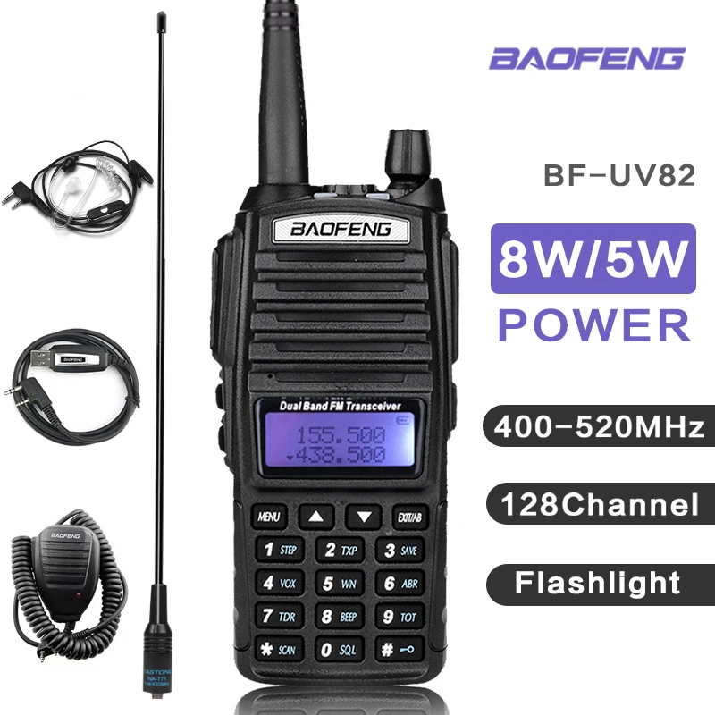 BaoFeng UV 82 для переносного приемо передатчика 8 ватт U/V Baofeng гарнитура уоки токи 10 км
