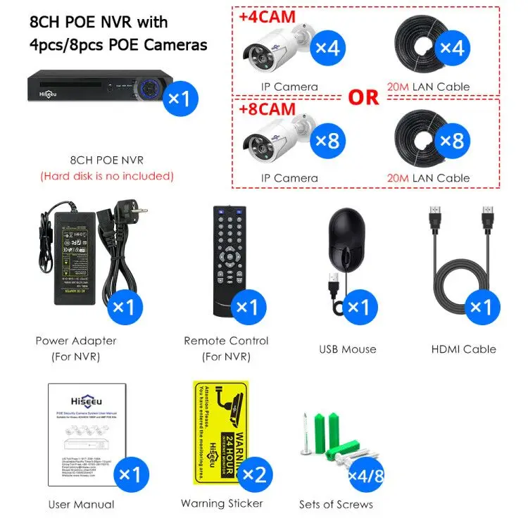 Hiseeu H.265 8CH 4MP POE камера безопасности Система комплект аудио запись ip-камера ИК Открытый водонепроницаемый CCTV видеонаблюдение NVR комплект