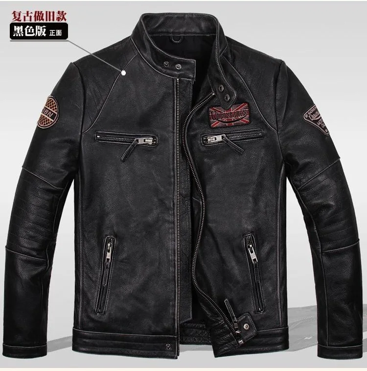 

Free shipping.Brand cool New style Vintage men's quality Jackets slim nature 100% genuine cow Leather jacket.coat,motor