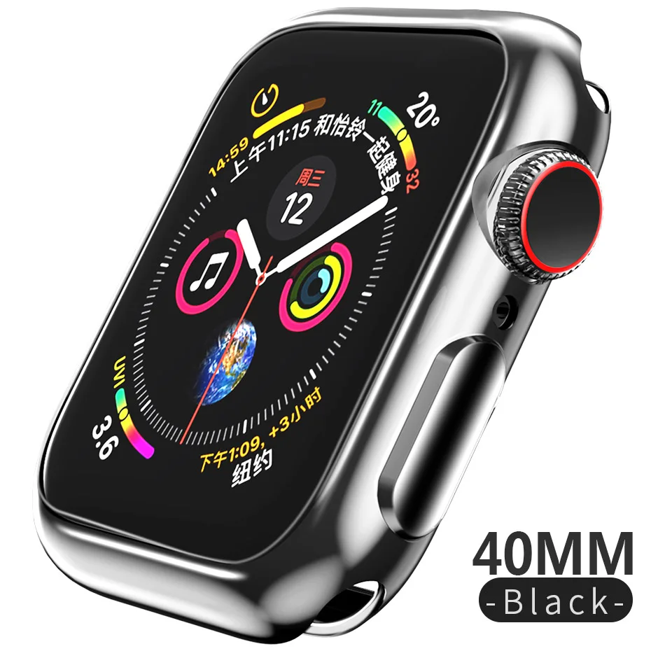 HOCO Ultra-thin Soft TPU Protective Case For Apple Watch Series 4 40MM 44MM Electroplating Cover for iWatch 4 40MM 44MM Bumper - Цвет: Black -40mm