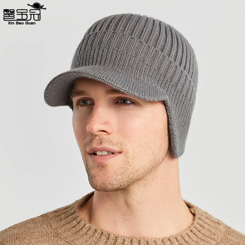 Winter hat man with thick wool cap 