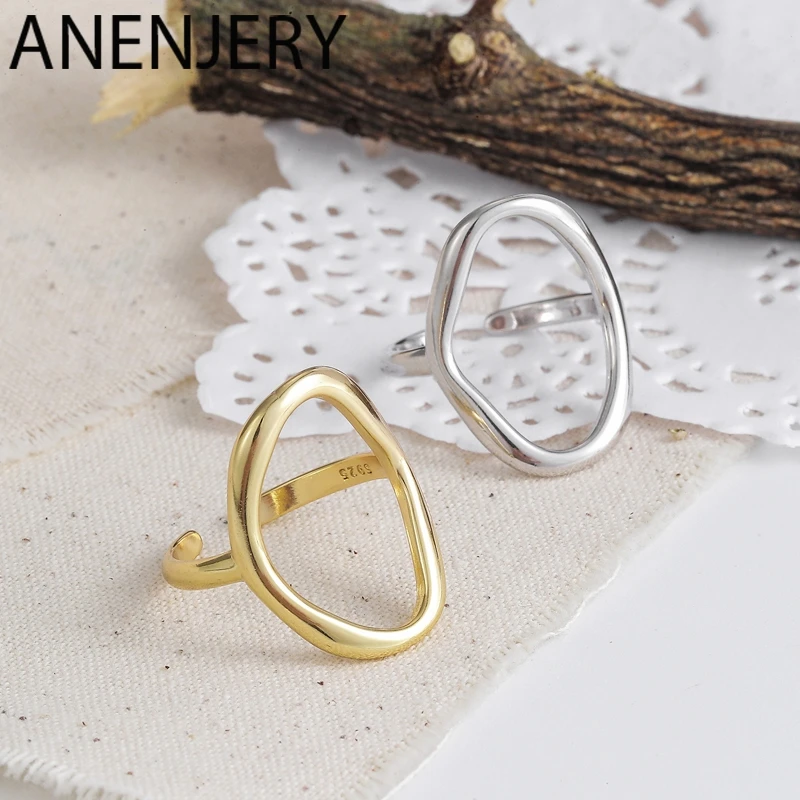 ANENJERY Vintage Irregular suave Cadena de bloqueo Thai anillo de Plata de Ley 925 anillo de tamaño ajustable joyería al por mayor S-R589