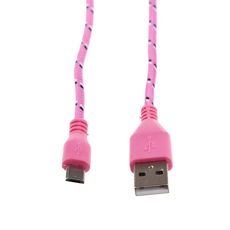 1 м Плетеный тканевый мини USB кабель для передачи данных и синхронизации зарядного устройства для сотового телефона розовый