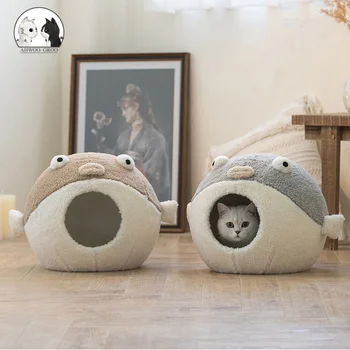 

Funny Pufferfish Dog Bed Soft Cute Pet Bed Warm Pet bed linen For Small Medium Dog Washable House For Cat Puppy Pet hondenmand