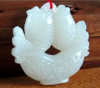 

fins sur beau exquis chinois blanc naturel Jadeite pendentif amulette poisson + corde livraison gratuite