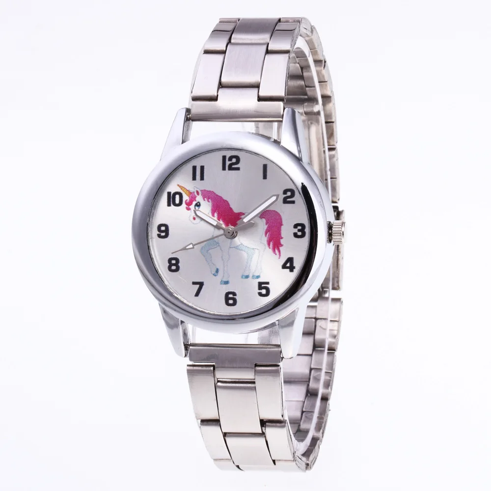 

New Products Promotion a Generation of Fat Twelve with Numbers Point Pink Tail Unicorn Dial Steel Belt Men And Women Watch