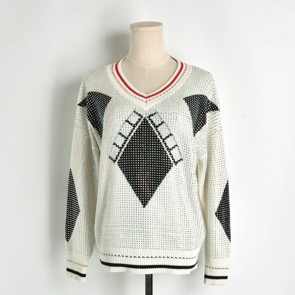 Luxury Diamond Beading Women Sweaters and Pullovers Runway Long Sleeve Lady Knitted Sweater Jumper Autumn Winter Clothes