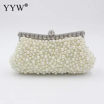 

White Pearl Bead Rhinestone Evening Clutch Fashion Womens Clutch Luxury Wedding Bags Full Beaded Handbag For Prom Purse Wallets