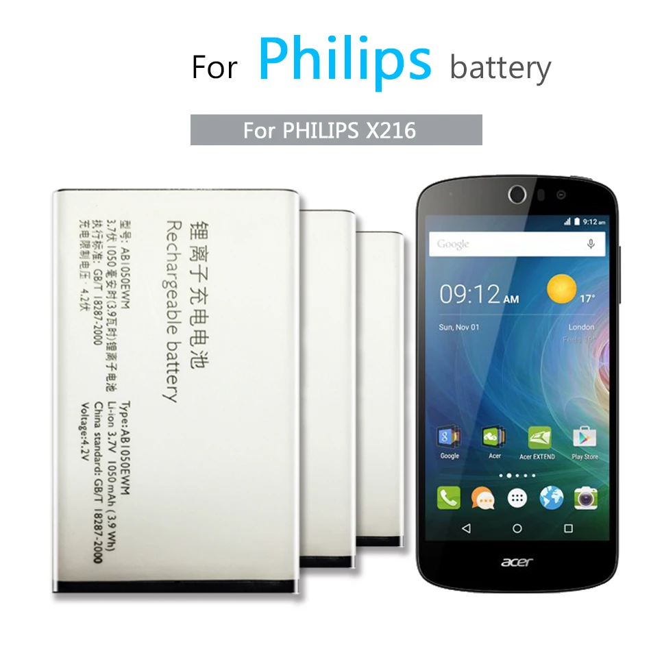 Ykaiserin литий полимерная аккумуляторная батарея AB1050EWM для PHILIPS Xenium X216 CTX216 смартфона