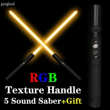 Pqbd textura sabre de luz rgb 11 mudança cor fosco lidar com metal 5 conjuntos de som luz sabre força fx blaster laser espada cosplay
