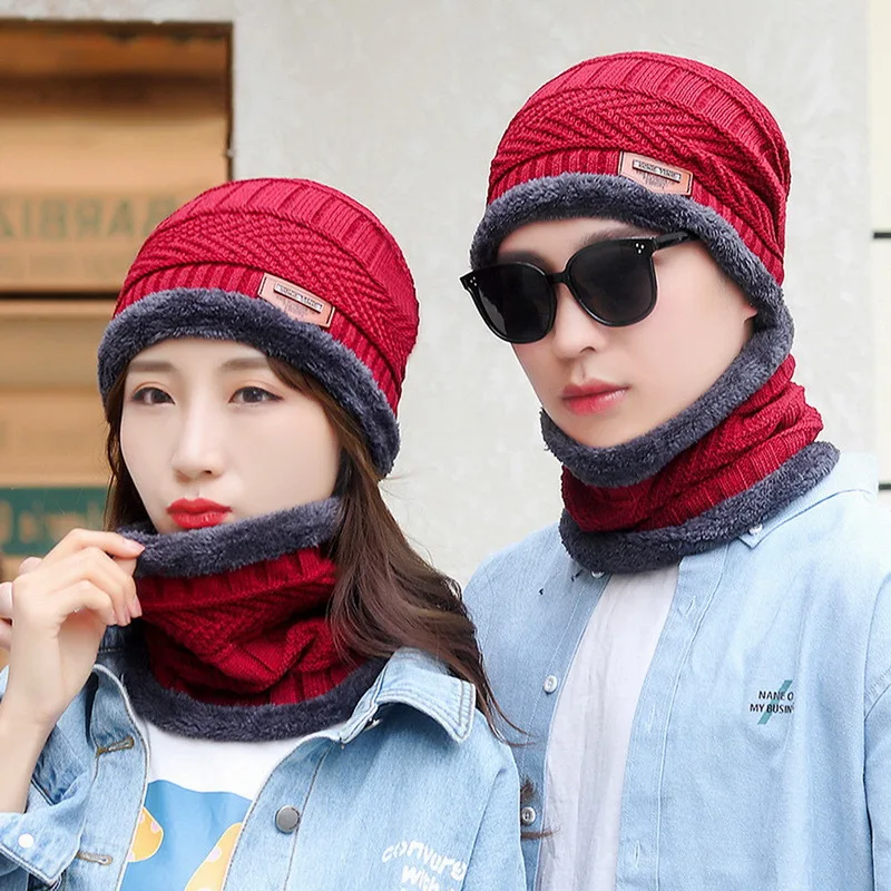Unisex Beanies Hat Ring Scarf Gloves Set Winter Knitted Thick Warm  Women Men Solid Retro Beanie Hat Soft Touch Screen Gloves