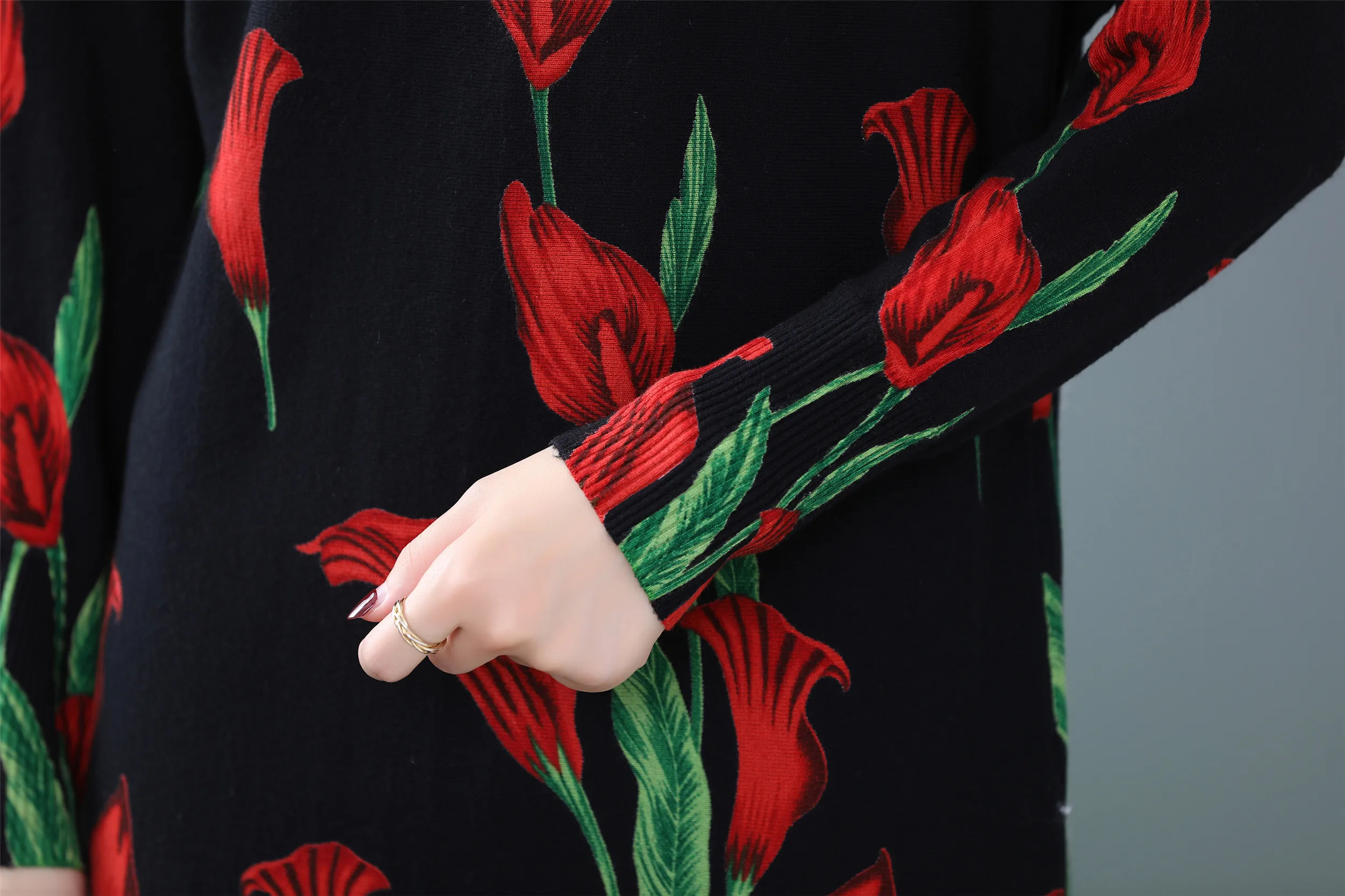 YISU свитер платье женское осенне-зимнее вязаное прямое платье модное цветочное печатное пуловер свободное платье с длинным рукавом