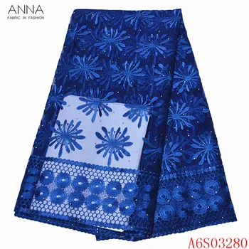 

Anna african blue lace fabric 2020 high quality embroidery with stones 5 yards/piece french net laces fabrics for garment sewing